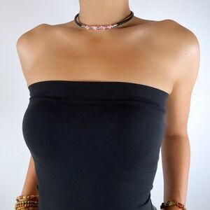 Vintage Y2K Black Beaded Crystal Choker Necklace - Beachy Fairy Grunge Jewelry